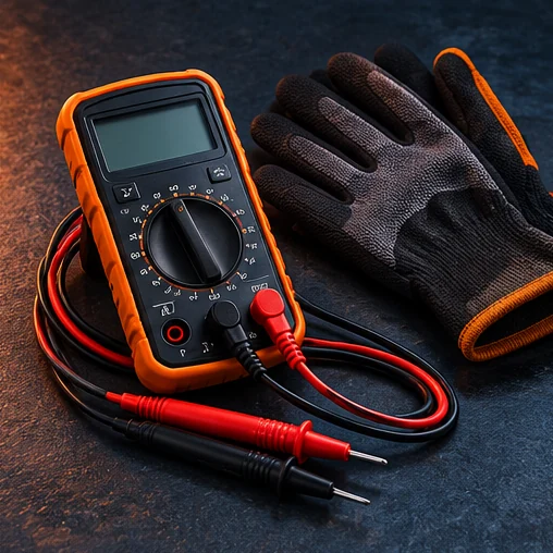 Un multimètre, des sondes et des gants de travail.